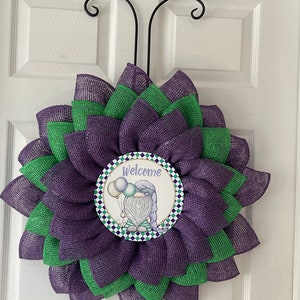 Mardi Gras Wreath, Gnome Mardi Gras Wreath, Fat Tuesday Wreath, Mardi Gras Season Wreath, Burlap Mardi Gras Wreath