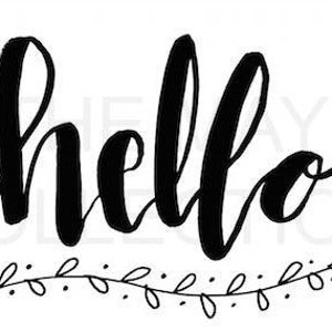 Puede incluir: Caligrafía en blanco y negro de la palabra "hola" con un adorno decorativo y una fila de pequeñas hojas y puntos debajo.