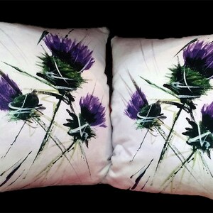 Thistle print cushions, Thistle print throw pillows, Contemporary design cushions, Scottish thistle style cushions, Scottish home decor