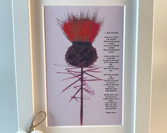 Scottish Thistle Framed Print: Robert Burns Poem, Romantic Gift
