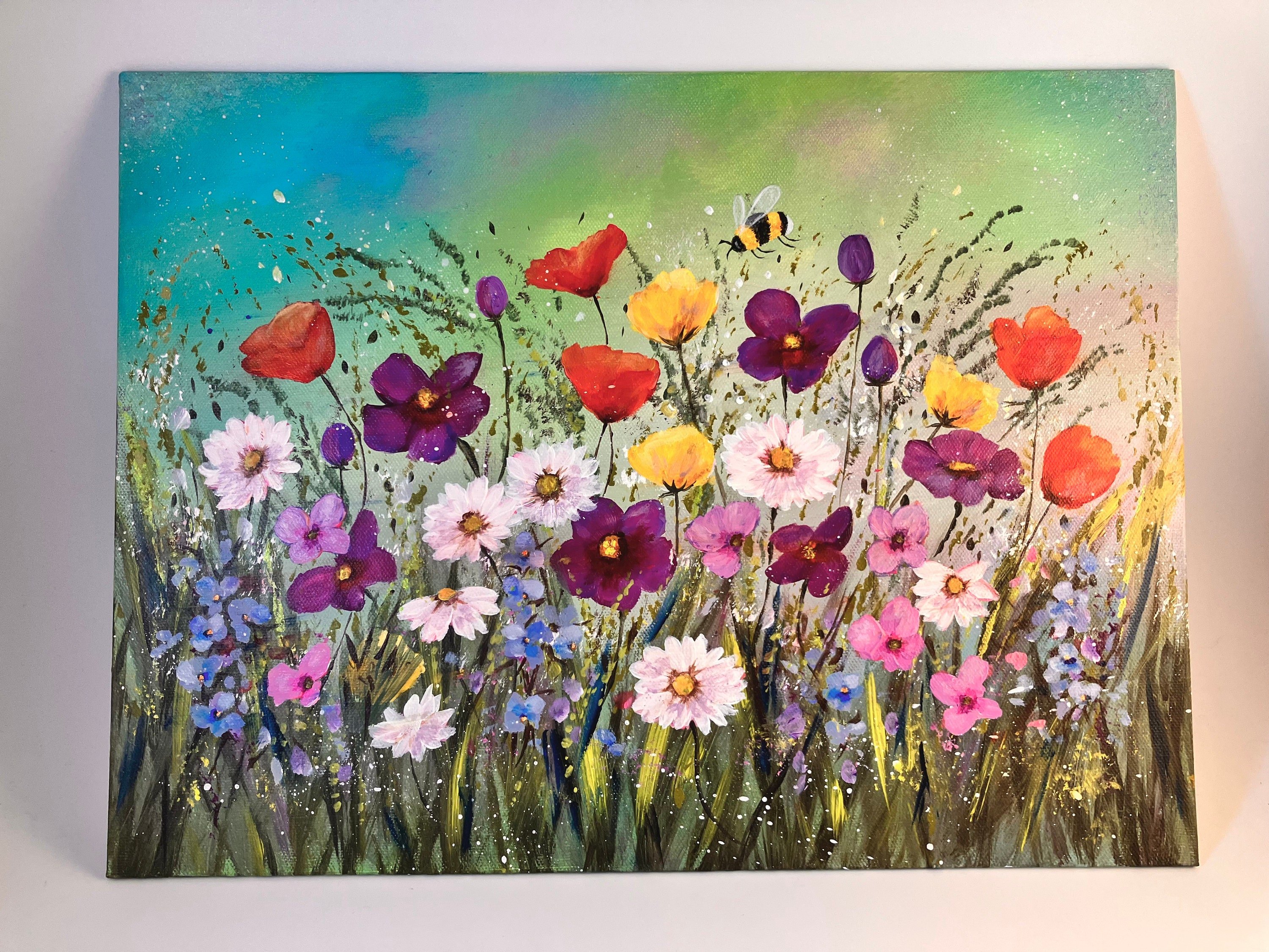 Summer Wildflowers Acrylic Painting on Canvas (12x16 Inches