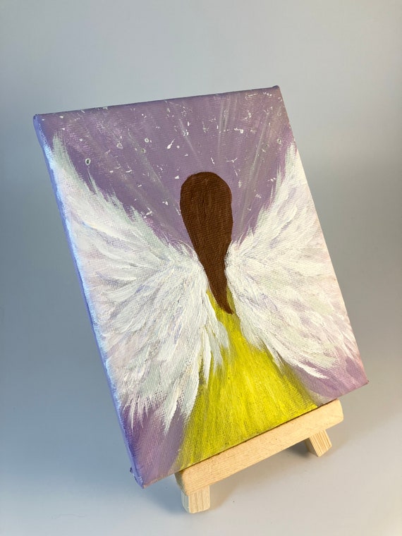 Small Angel Painting on 5x7 Canvas Board With Easel 