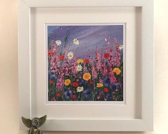 Wildflowers Acrylic Painting Print: Daisies, Poppies, Lupins
