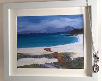 Highland Cow art print, Highland  Cow wall art, Scottish Highland Cow print, Highland Cows on beach, Scottish seascape, Highland art