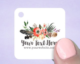 Custom Hang Tags 120 Pcs, Personalized Tags, Custom Price Tags, Merchandise Tags, Western Floral Feathers Design, D00087-04