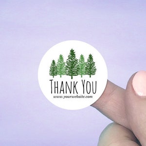 Custom Thank You Stickers, 60 Pcs, 1 1/2" Circle Stickers, Personalized Stickers, Wedding Favors, Pine Trees Design, D00104-15