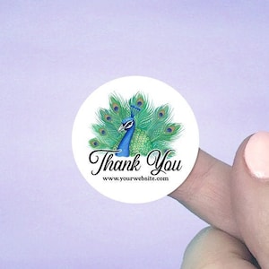 Custom Thank You Stickers, 60 Pcs, 1 1/2" Circle Stickers, Personalized Stickers, Wedding Favors, Peacock Design, D00046-15