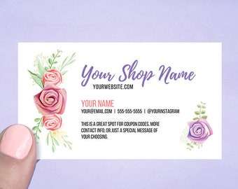 Business Cards, Personalized Business Cards, Custom Business Cards, Calling Card, Social Media Card, Pastel Roses Design, 72 Pcs D00024-10