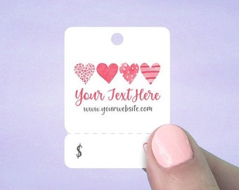 Tear Off Hang Tags 95 pcs, Hang Tags, Personalized Tags, Price Tags, Custom Price Tags, Merchandise Tags, Pink Hearts Design, D00041-03