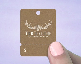 Custom Tear Off Hang Tags, Jewelry Tags, Price Tag, Merchandise Tag, Jewelry Packaging, 1 1/2 x 2" 95 Pcs, Rose & Antlers, D00099-03