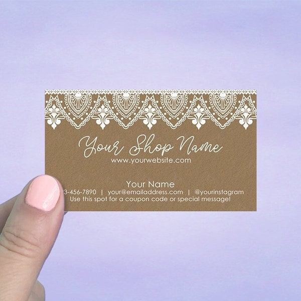 Kraft & White Lace Personalized Business Cards, D00085-10