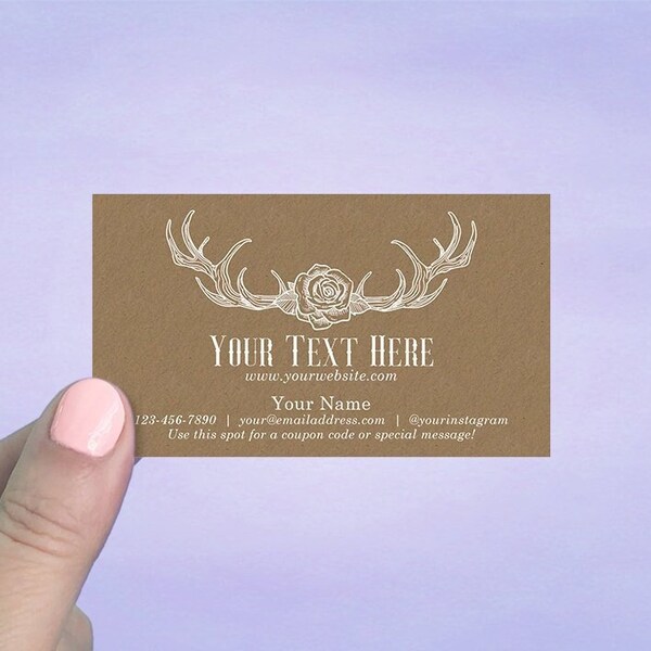 Business Cards, Personalized Business Cards, Custom Business Cards, Calling Cards, Rose & Antlers, 3 1/2 x 2" 72 Pcs, D00099-10