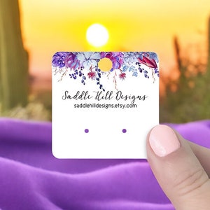 Violet Succulent Hanging Stud Earring Cards, Personalized Jewelry Cards, Hanging Earring Display Cards, 2 x 2&quot; 120 pcs, D00003-22