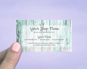 Business Cards, Personalized Business Cards, Custom Business Cards, Social Media Card, Teal Wood Design, 72 Pcs, D00064-10