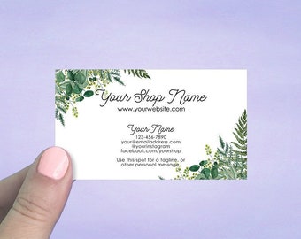 Business Cards, Personalized Business Cards, Custom Business Cards, Social Media Card, Green Ferns Design, 72 Pcs, D00073-10