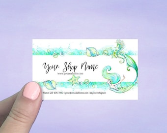 Business Cards, Personalized Business Cards, Custom Business Cards, Mermaid Business Cards, Mermaid Vibes Design, 72 Pcs, D00017-10