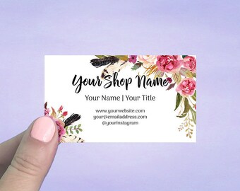 Business Cards, Personalized Business Cards, Custom Business Cards, Social Media Card, Feathers & Floral Design, 72 Pcs, D00008-10