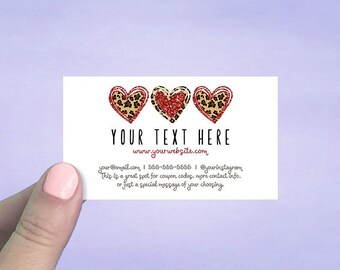 Business Cards, Personalized Business Cards, Custom Business Cards, Social Media Card, Leopard Hearts Design, 72 Pcs, D00043-10