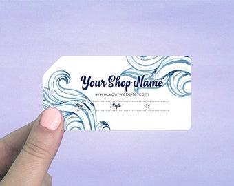 Clothing Hang Tags 2 x 4", Clothing Tags, Personalized Tags, Price Tags, Large Hang Tags, 60 Pcs, Blue Waves Design, D00047-18