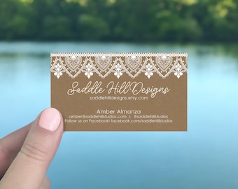 Kraft & White Lace Personalized Business Cards, D00085-10