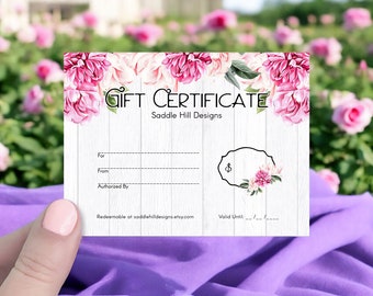 Custom Gift Certificate Cards, 36 pcs, Gift Cards, Boutique Gift Certificates, Gift Certificates, Barnwood Floral, D00037-13