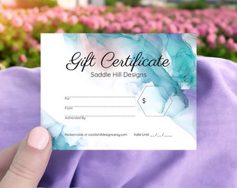 Custom Gift Certificate Cards, 36 pcs, Gift Cards, Boutique Gift Certificates, Gift Certificates, Alcohol Ink Design, D00032-13