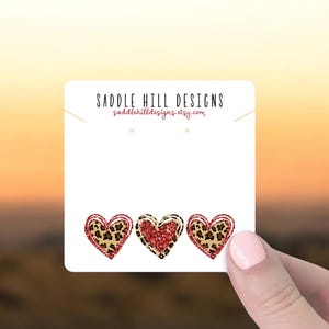 Leopard Hearts Earring Cards with Necklace Slits, Personalized Jewelry Cards, Jewelry Box Card Insert, Jewelry Display Cards, D00043-20