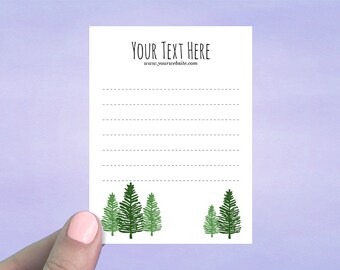 Custom Note Cards, 36 pcs, Flat Note Cards, Lined Note Cards, Pine Trees Design, D00104-12