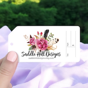 Clothing Hang Tags, Clothing Tags, Personalized Tags, Price Tags, Large Hang Tags, 2 x 4&quot; 60 Pcs, Feathers & Floral Design, D00008-18