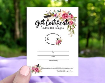 Custom Gift Certificate Cards, 36 pcs, Gift Cards, Boutique Gift Certificates, Gift Certificates, Feathers & Floral Design, D00008-13