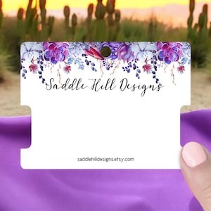 Cartes personnalisées avec bracelet suspendu, cartes de présentation imprimées avec un motif et du texte de plantes succulentes violettes, 4 x 3 po. paquet de 36 cartes, D00003-25