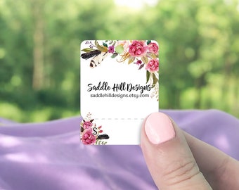 Tear Off Hang Tags 95 pcs, Hang Tags, Personalized Tags, Price Tags, Custom Price Tag, Merchandise Tags, Feathers & Floral Design, D00008-03