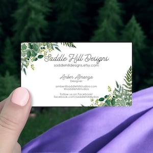 Business Cards, Personalized Business Cards, Custom Business Cards, Social Media Card, Green Ferns Design, 72 Pcs, D00073-10