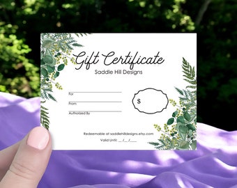 Custom Gift Certificate Cards, 36 pcs, Gift Cards, Boutique Gift Certificates, Gift Certificates, Green Ferns Design, D00073-13