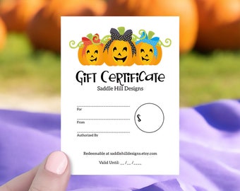 Custom Gift Certificate Cards, 36 pcs, Gift Cards, Boutique Gift Certificates, Gift Certificates, Halloween Design, D00059-13