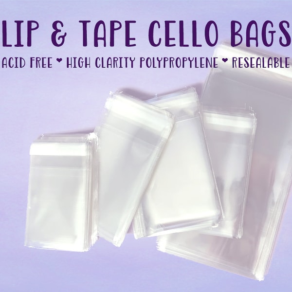 Crystal Clear Cello Bags, Self Sealing Polypropylene Bags, Lip and Tape Bags, Self Adhesive Bags, Cello Bags for Cards, Pkg of 100