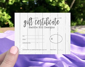 Custom Gift Certificate Cards, 36 pcs, Gift Cards, Boutique Gift Certificates, Gift Certificates, Barnwood Lace Design, D00026-13