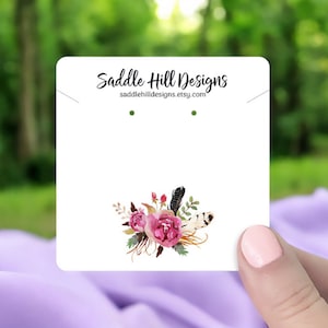 Feathers & Floral Earring Cards with Necklace Slits, Personalized Jewelry Cards, Jewelry Box Card Insert, Jewelry Display Cards, D00008-20
