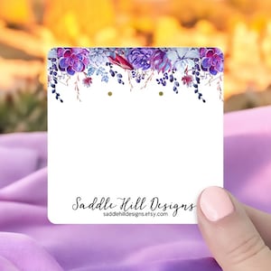 Violet Succulent Earring Cards with Necklace Slits, Personalized Jewelry Cards, Jewelry Box Card Insert, Jewelry Display Cards, D00003-20