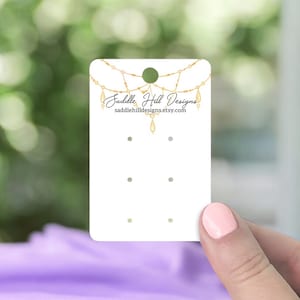 Gold Bead Hanging Three Pair Earring Cards, Personalized Jewelry Cards, Hanging Earring Display Cards, 2 x 3&quot; Set of 75 pcs, D00001-27
