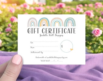 Custom Gift Certificate Cards, 36 pcs, Gift Cards, Boutique Gift Certificates, Gift Certificates, Pastel Rainbow Design, D00048-13