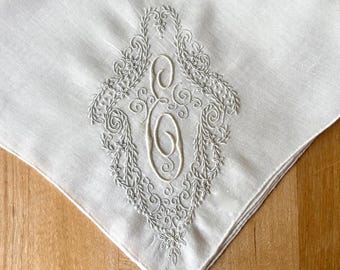 E Initial Embroidered Cream Colored Handkerchief