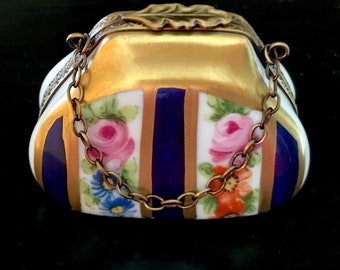 Limoges Porcelain Floral Purse Trinket Box