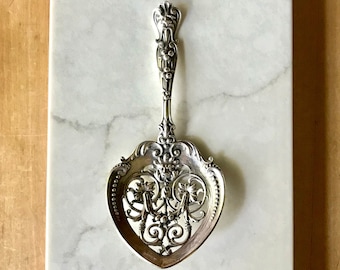 Rare Antique Gorham Sterling Pierced Nut Spoon Hand Cast Figural with Lion and Gargoyle