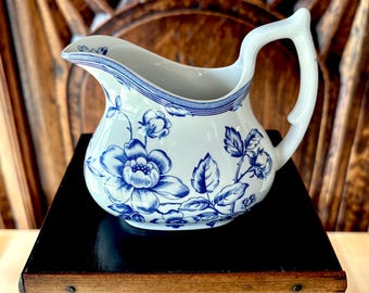 Spode England "Clifton" Creamer Floral Blue on White
