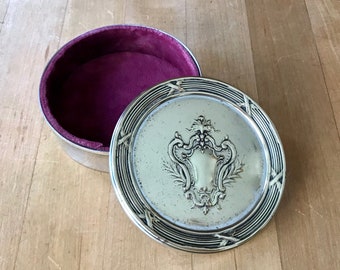 Vintage Portuguese Silver Box: Cartouche Design, Plum Velvet Lining
