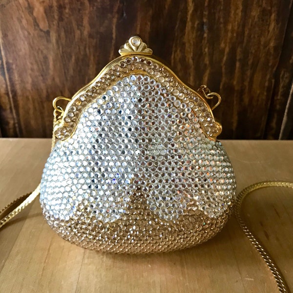 Rhinestone Crystal Jeweled Hard Case Shoulder Evening Bag / Clutch Bag