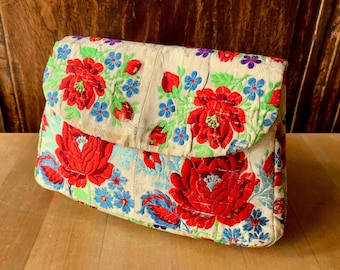 Vintage Japanese Silk Brocade Clutch: Floral Obi Evening Bag