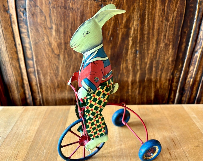 Vintage Tin Metal Toy Rabbit Riding a Tricycle - Etsy