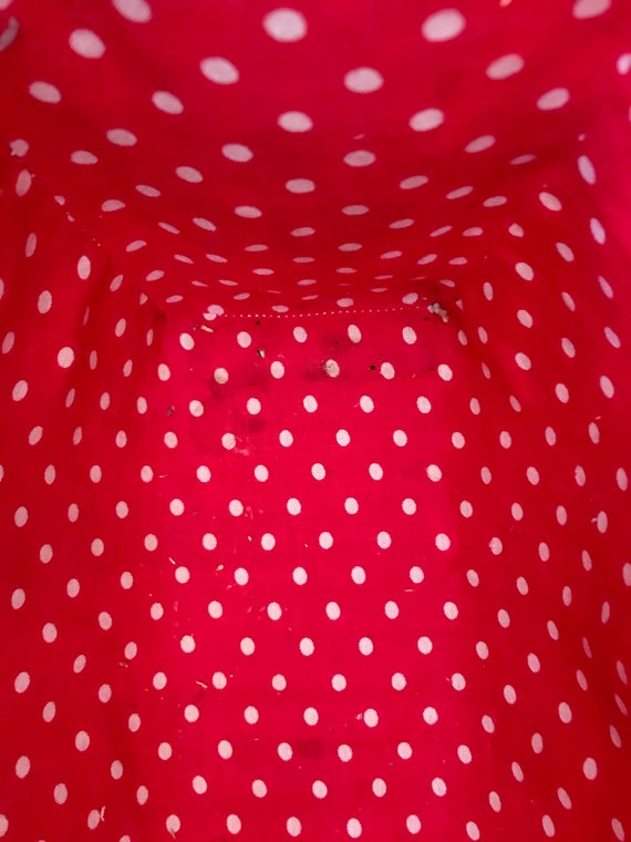 Red Polka Dot Lined Woven Straw Tote / Vintage Go… - image 9